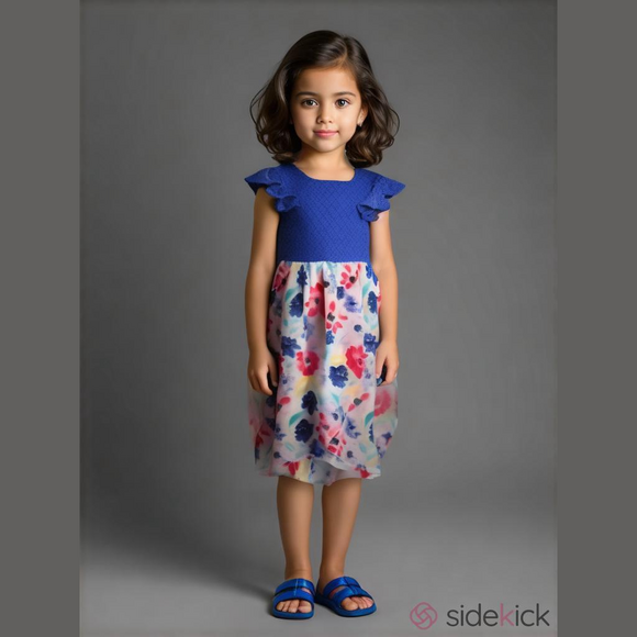 wonder nation Other - Wonder Nation Girl's Size M (7-8) Blue White Floral Lace Sheer Dress